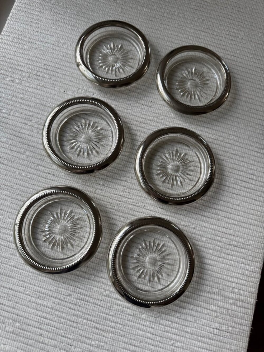 Vintage Leonard Italy Silverplate Glass Coaster Set of 6 | Starburst